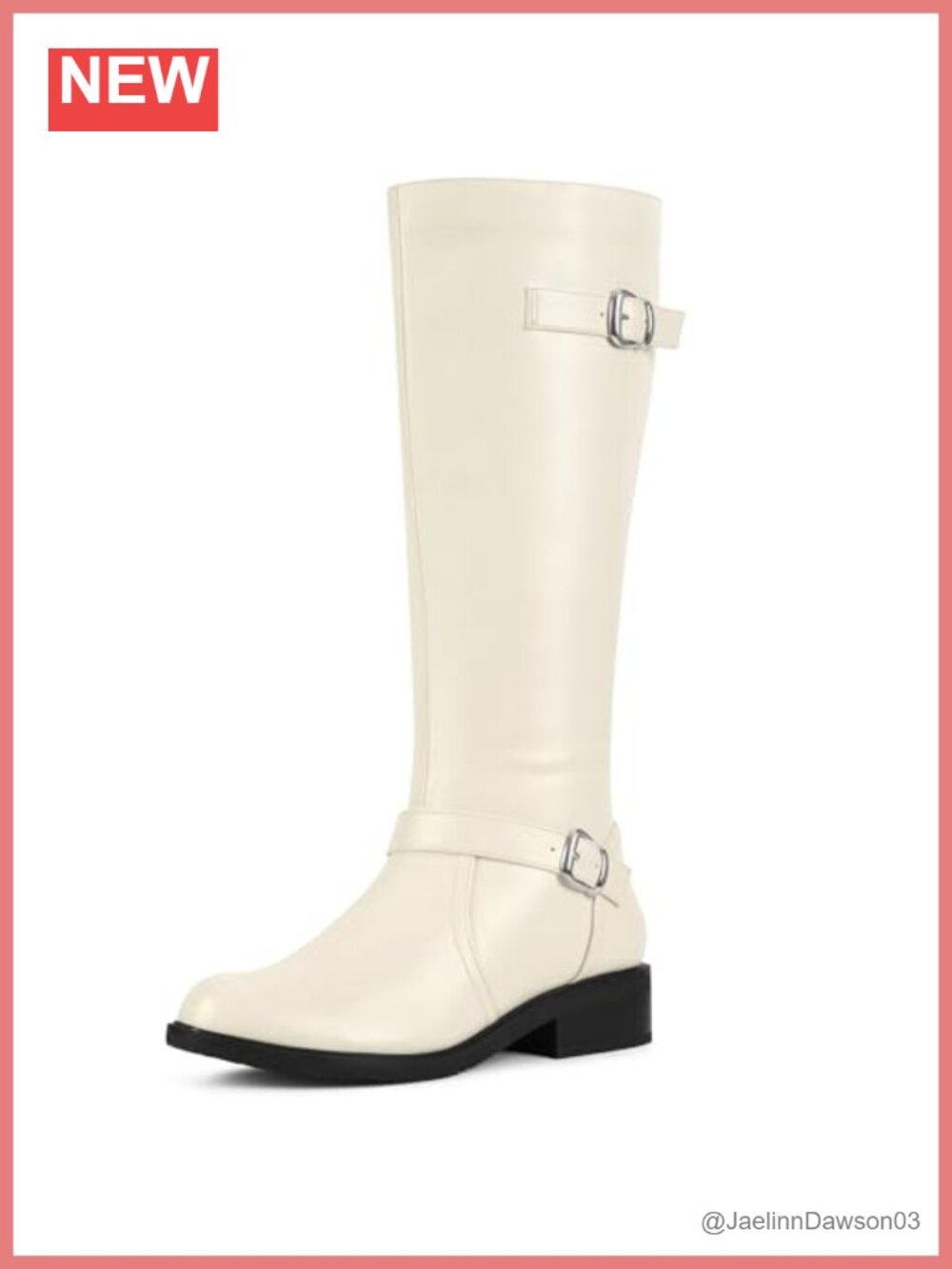 Knee High Riding Boots Chunky Low Heel Round Toe Faux Leather Side Zip